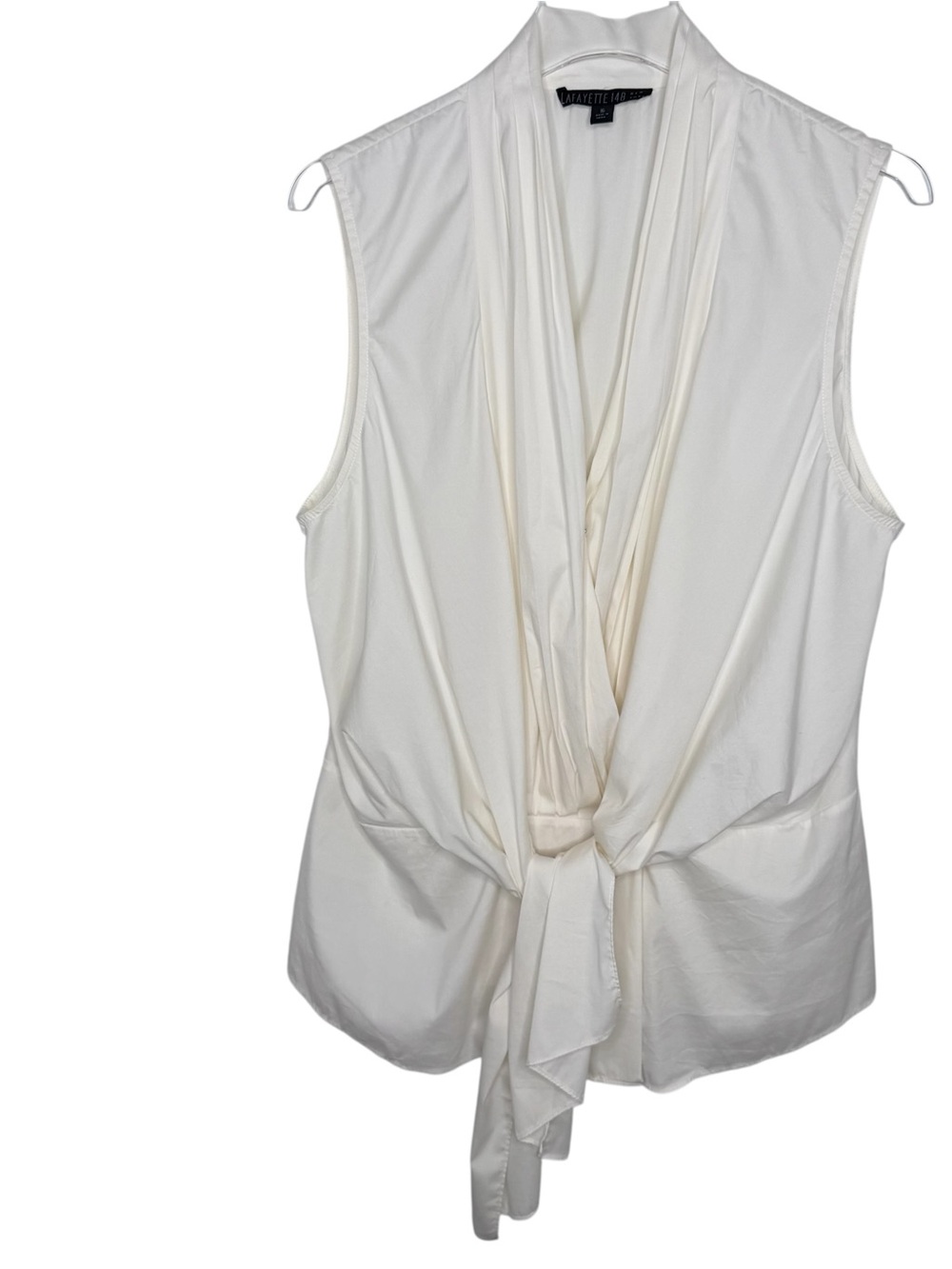 Lafayette 148 New York Sleeveless Tie Waist Off White Blouse Deep V-neck Size 16